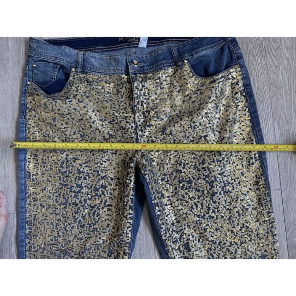 Chico's Platinum Jeans Size 35 Short‎ Denim Stretch GOLD sequins - Picture 9 of 11